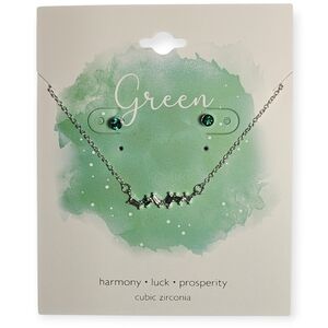 Green Cubic Zirconia Necklace & Stud Earring Set, Silver Tone, NWT